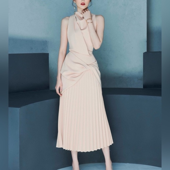 Lane JT Womens Cocktail Pintuck Dress S Blush Pink Avant Garde Occasion Pleated - Picture 1 of 17